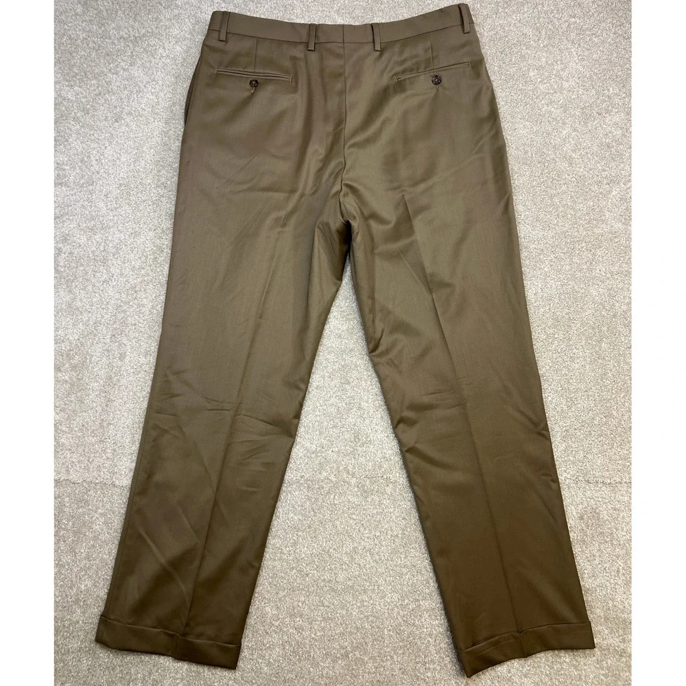 Jos A Bank Traditional Fit Signature Gold Men Wool Pleated Dress Pants 37‎ Brown